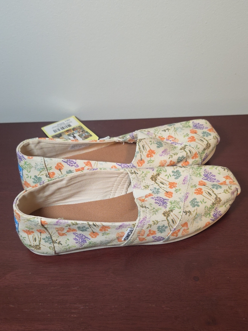 Toms Cream Wildflower Floral Canvas Slip-On Flats with Orange & Lavender Accents